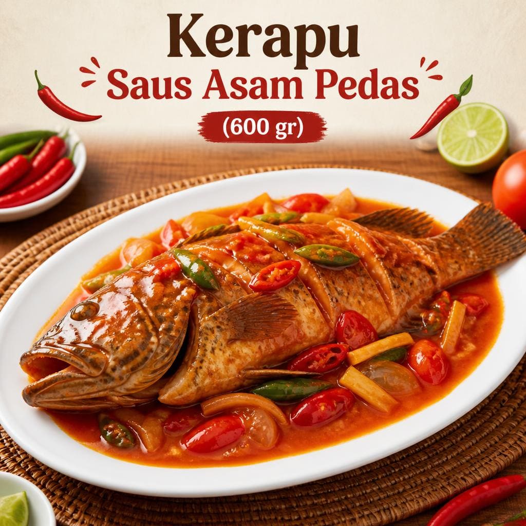 Kerapu Saus Asam Pedas 600 gr Te Sate dengan saus segar dan rasa gurih pedas